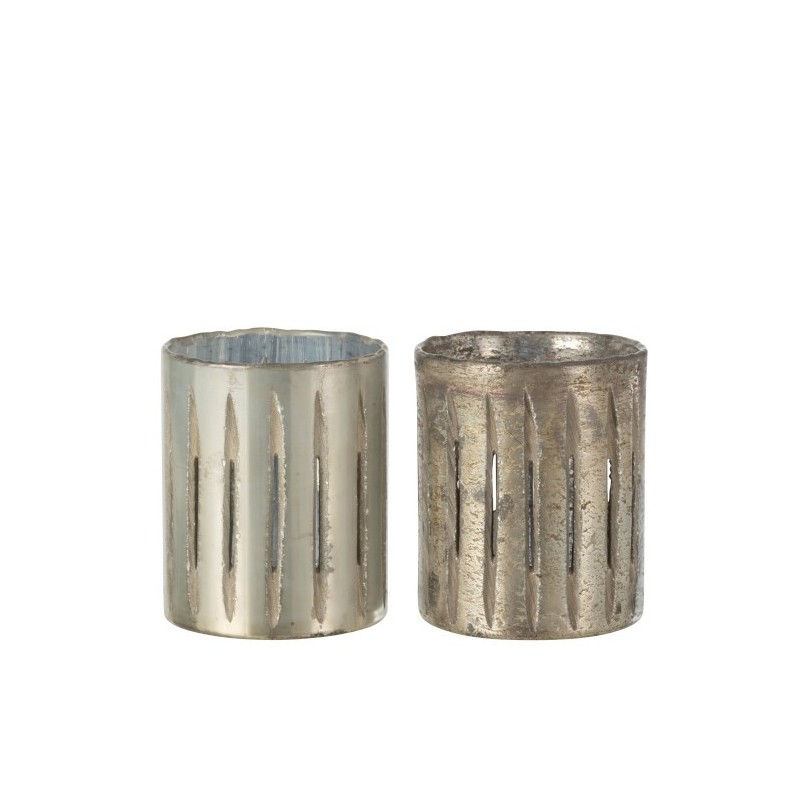 Set de 2 photophores en verre argent 13x13x15.5 cm Set de 2 photophores en verre argent 13x13x15.5 cm