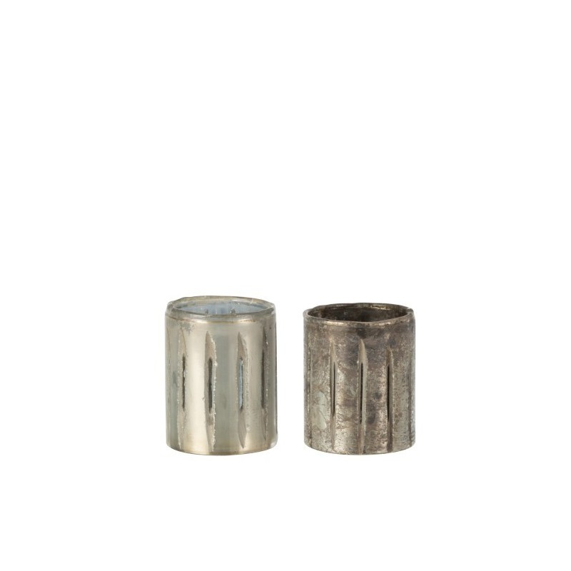 Set de 2 photophores en verre argent 9x9x11.5 cm Set de 2 photophores en verre argent 9x9x11.5 cm