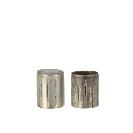 Set de 2 photophores en verre argent 9x9x11.5 cm