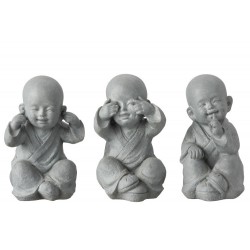 Set de 3 moines de la sagesse en résine gris 15x18x27 cm