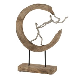 Personnage aluminium dansant sur demi-lune en bois de manguier H47cm