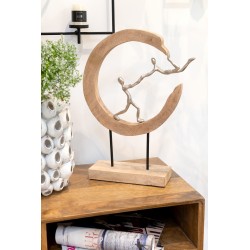 Figura pareja volando media luna madera de mango/aluminio natural/plata Alt. 48 cm