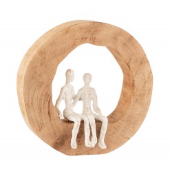 Couple assis dans cercle en bois blanc 29x6x28 cm