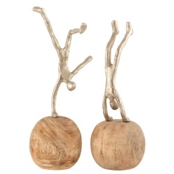 Set de 2 personnages sur les mains en bois argent 15x11x30 cm