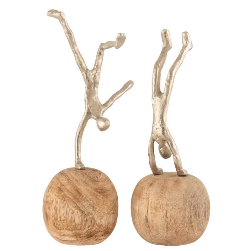 Set de 2 personnages sur les mains en bois argent 15x11x30 cm