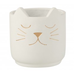 Cache pot blanc avec motif de chat en doré H14cm