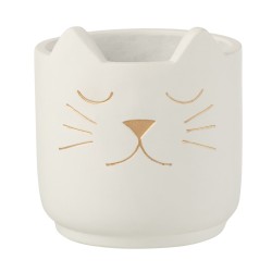 Cache pot blanc avec motif de chat en doré H14cm