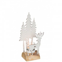Photophore de Noël en bois et métal blanc 11x8x26.5 cm