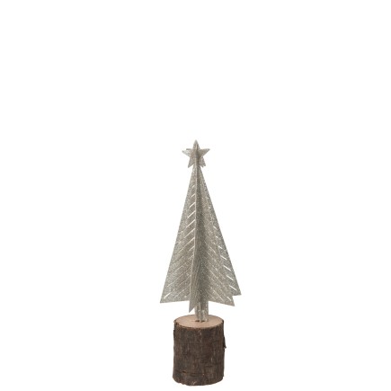 Árbol de Navidad decorativo de madera con luces led - metal plateado - natural 8x8x17.5 cm