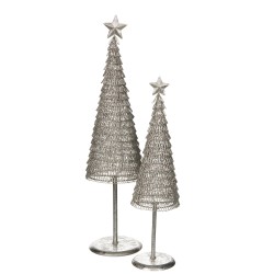 Sapin de Noël décoratif en métal blanc pailleté avec étoile au sommet