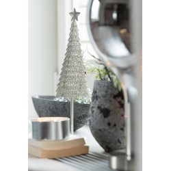 Sapin de Noël décoratif en métal blanc pailleté avec étoile au sommet