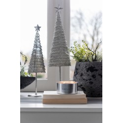 Sapin de Noël décoratif en métal blanc pailleté avec étoile au sommet