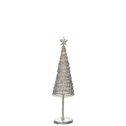 Sapin de Noël décoratif en métal blanc pailleté avec étoile au sommet