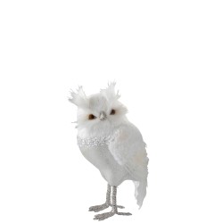 LECHUZA DE PIE PELUCHE/PLUMAS BLANCO/PLATA LARGE