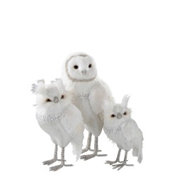 Lechuza de pie peluche/plumas blanco/plata extra Alt. 41 cm
