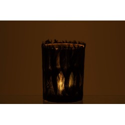 Photophore en verre - Plumes noir 10x10x13 cm