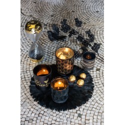Photophore en verre - Plumes noir 10x10x13 cm