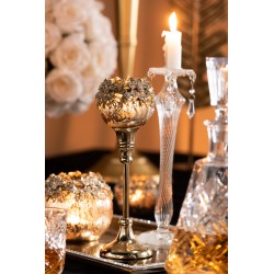 BOUGEOIR PERLES VERRE TRANSPARENT 32 cm