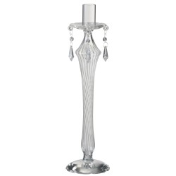 BOUGEOIR PERLES VERRE TRANSPARENT 32 cm