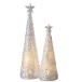 Cône de Noël lumineux avec étoile en verre argent 9.5x9.5x34.5 cm