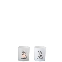 Set de 2 photophores en verre blanc 7x7x8 cm