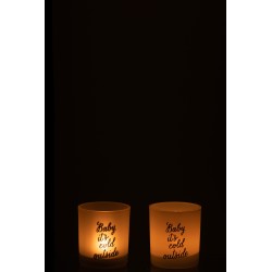 Set de 2 photophores en verre blanc 7x7x8 cm