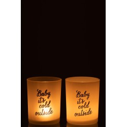Conjunto de 2 portavelas de vidrio blanco de 10x10x12 cm
