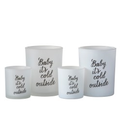 Conjunto de 2 portavelas de vidrio blanco de 10x10x12 cm