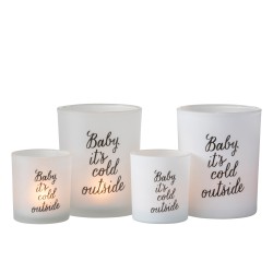 Conjunto de 2 portavelas de vidrio blanco de 10x10x12 cm
