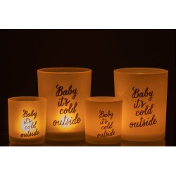 Conjunto de 2 portavelas de vidrio blanco de 10x10x12 cm