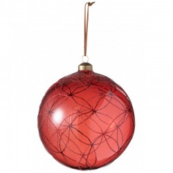 Bola de Navidad con líneas brillantes de vidrio rojo de 15 cm de diámetro
