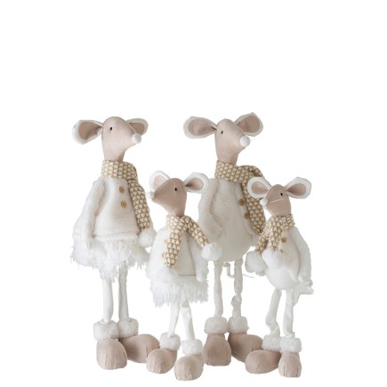Set de 2 souris en textile blanc - beige 25.5x28.5x63 cm