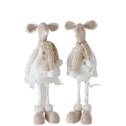 Set de 2 souris en textile blanc - beige 25.5x28.5x63 cm