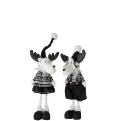 Lot de 2 rennes debout décoratifs en textile noir et blanc H63cm