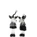 Lot de 2 rennes debout décoratifs en textile noir et blanc H63cm