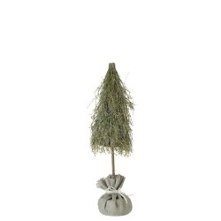 Árbol de Navidad artificial con base de yute en madera verde de 14x14x51 cm