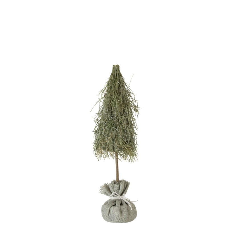 Sapin de Noël artificiel socle jute en bois vert 14x14x51 cm