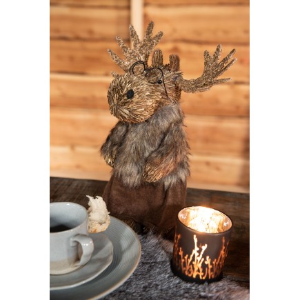 Set de 2 élans debout en bois marron 16.5x17x29 cm