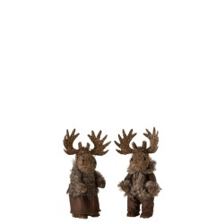 Set de 2 élans debout en bois marron 16.5x17x29 cm