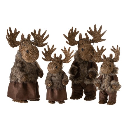 Set de 2 élans debout en bois marron 18.5x19.5x42.5 cm