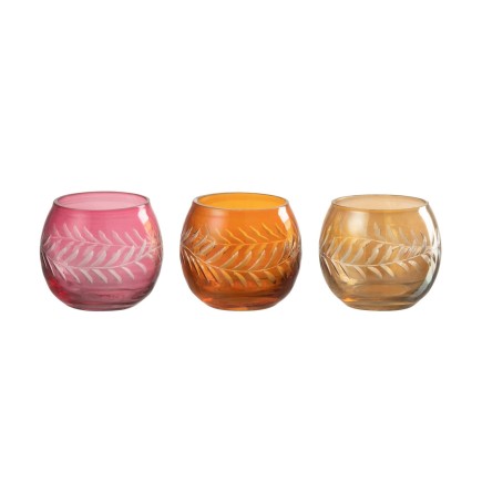 Set de 3 photophores rond en verre multicouleur 6x6x6 cm
