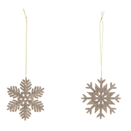 2 copos de nieve suspendidos de madera champagne D8cm