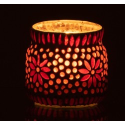 Photophore en verre rouge 8x8x8 cm