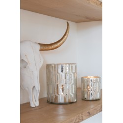 Lot de 2 photophores à motifs en verre argent 8x8x9cm