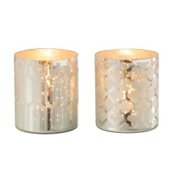 Lot de 2 photophores à motifs en verre argent 8x8x9cm