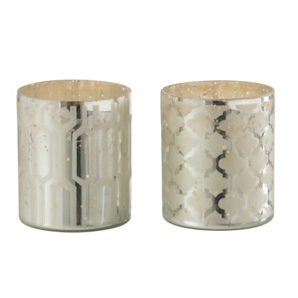 Lot de 2 photophores à motifs en verre argent 8x8x9cm