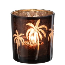 Photophore avec palmiers en verre marron 7*8cm