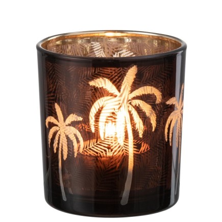 Photophore avec palmiers en verre marron 7*8cm