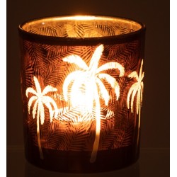 Fotóforo con palmeras de vidrio marrón 7*8cm
