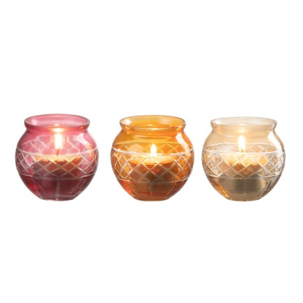 Set de 3 photophores rond en verre multicouleur 6x6x7 cm